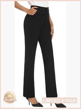 Stretchy Straight Leg Work Pants Business Office Casual Slacks with Pockets